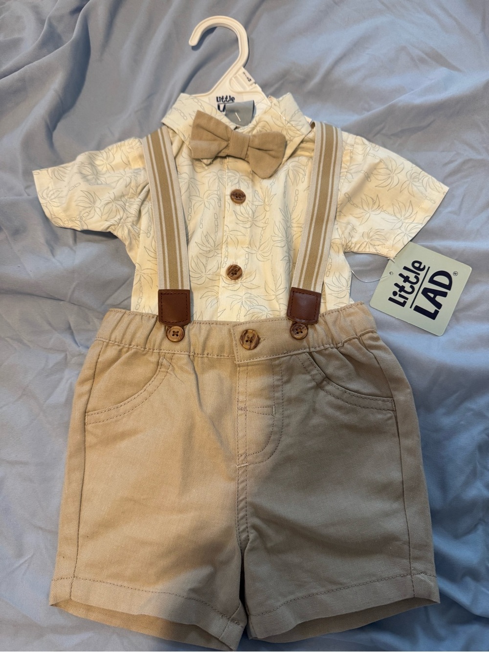 Little Lad Beige Toddler Suspenders & Bow Tie Matching Set
